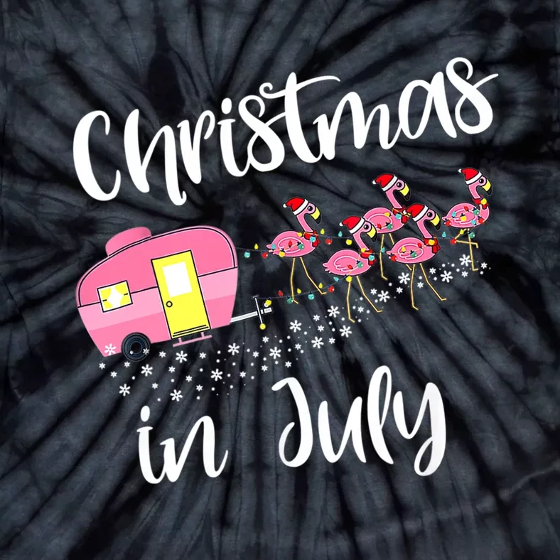 Christmas In July Flamingo Pink Funny Camping Camper Tie-Dye T-Shirt