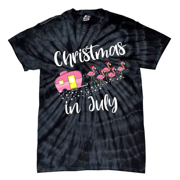 Christmas In July Flamingo Pink Funny Camping Camper Tie-Dye T-Shirt