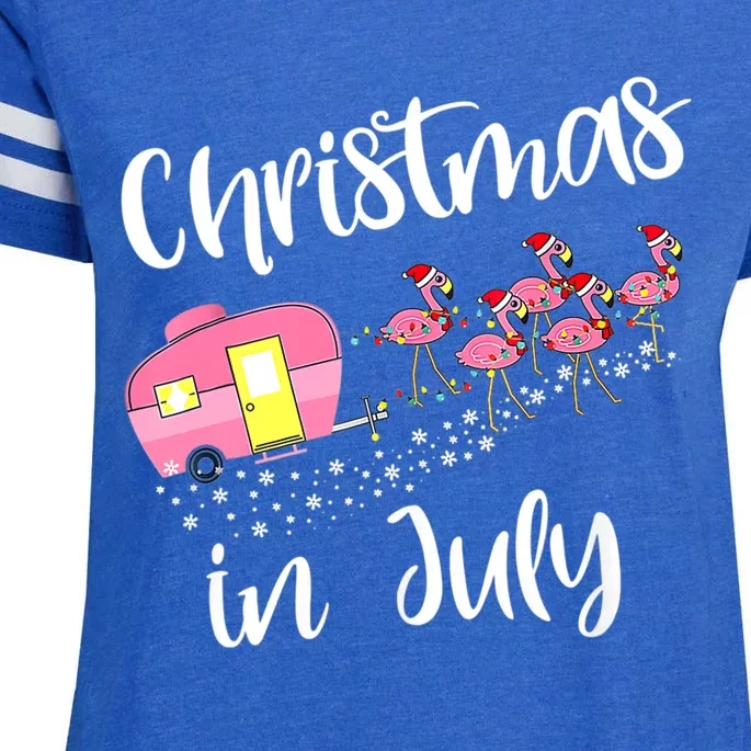 Christmas In July Flamingo Pink Funny Camping Camper Enza Ladies Jersey Football T-Shirt