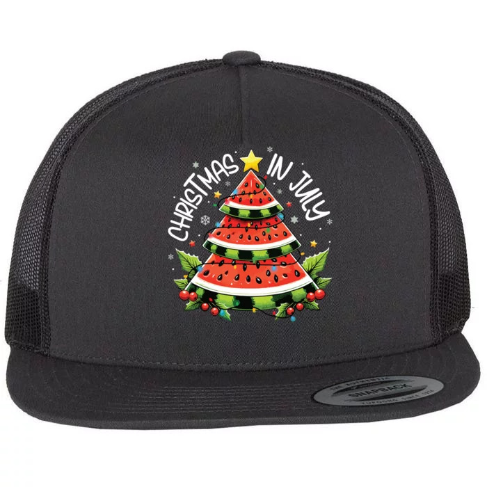 Christmas In July Watermelon Xmas Tree Summer Flat Bill Trucker Hat