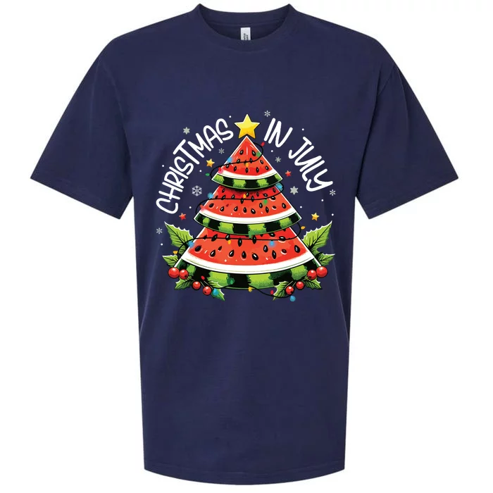 Christmas In July Watermelon Xmas Tree Summer Sueded Cloud Jersey T-Shirt