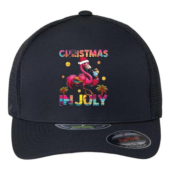 Christmas In July Flamingo Beach Summer Hawaii Girl Flexfit Unipanel Trucker Cap