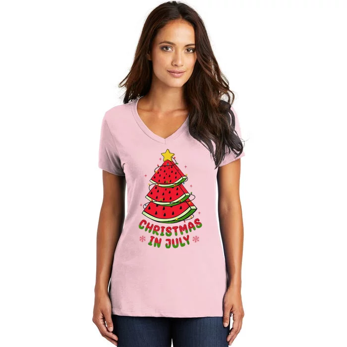 Christmas In July Watermelon Tree Summer Women's V-Neck T-Shirt