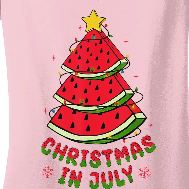 Christmas In July Watermelon Tree Summer Women's V-Neck T-Shirt