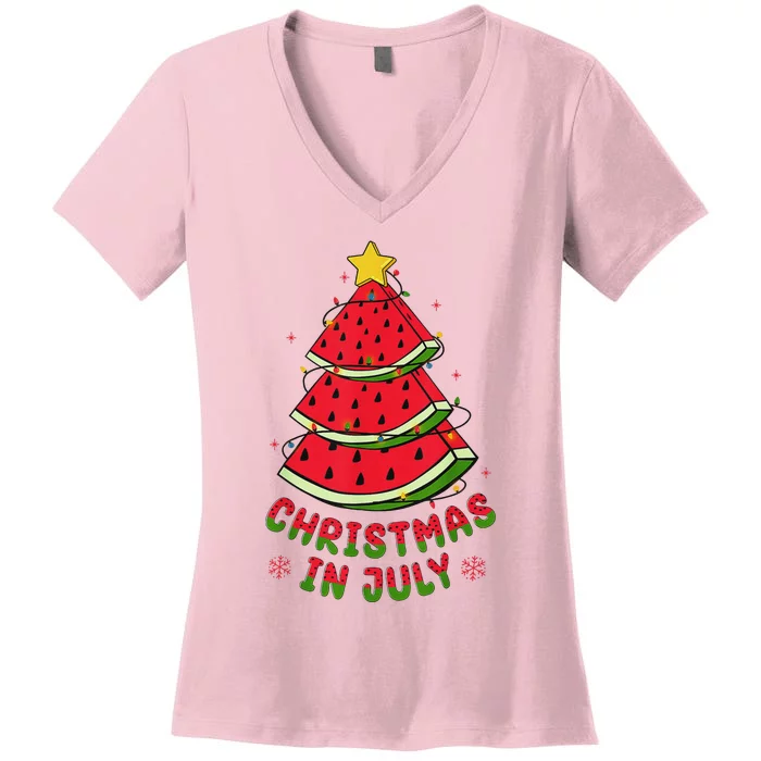 Christmas In July Watermelon Tree Summer Women's V-Neck T-Shirt