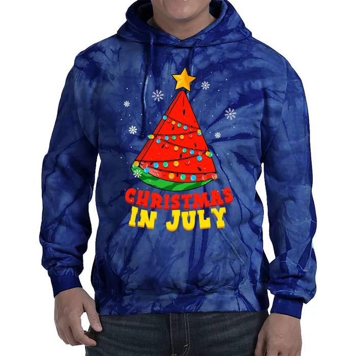 Christmas In July Watermelon Tree Summer Vacation Tie Dye Hoodie