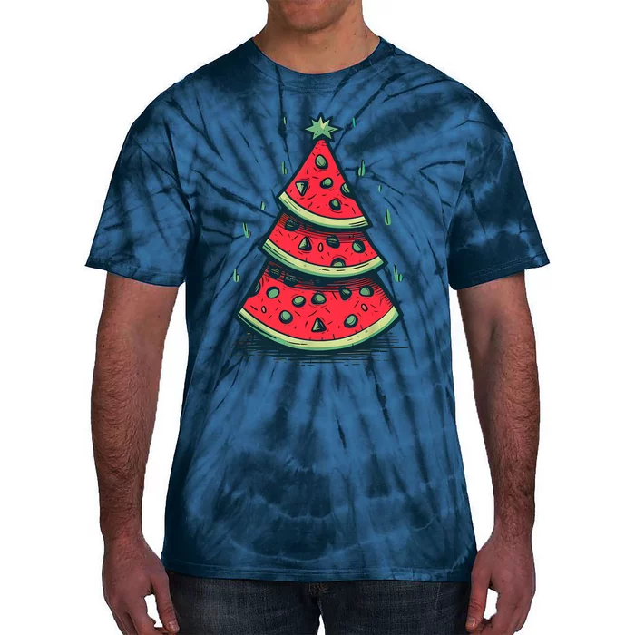 Christmas In July Watermelon Christmas Tree Summer Vacation Tie-Dye T-Shirt