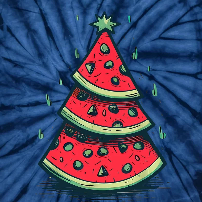 Christmas In July Watermelon Christmas Tree Summer Vacation Tie-Dye T-Shirt