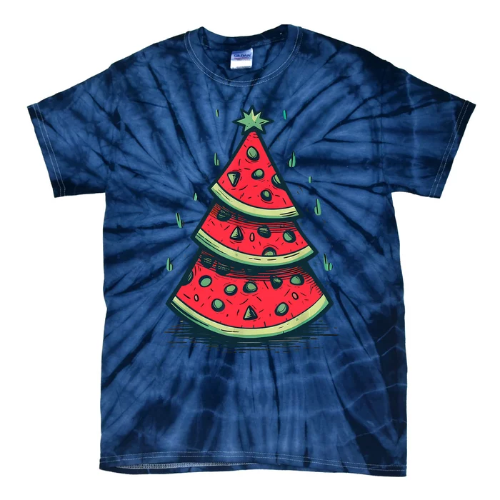 Christmas In July Watermelon Christmas Tree Summer Vacation Tie-Dye T-Shirt