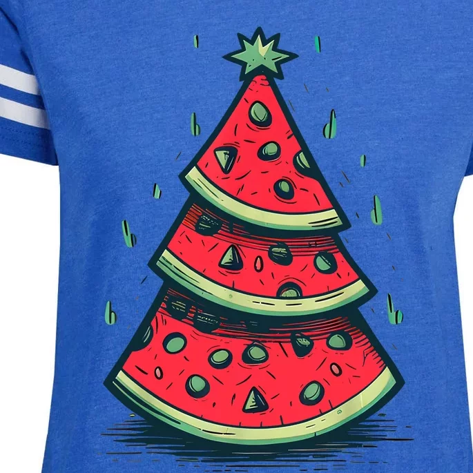 Christmas In July Watermelon Christmas Tree Summer Vacation Enza Ladies Jersey Football T-Shirt