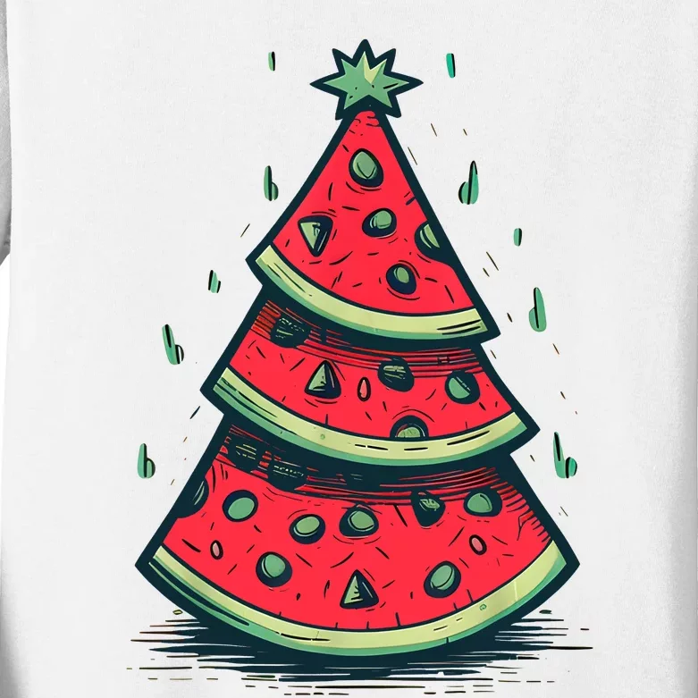 Christmas In July Watermelon Christmas Tree Summer Vacation Kids Long Sleeve Shirt