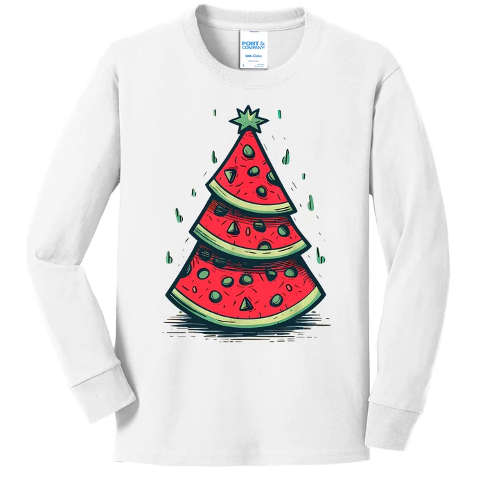 Christmas In July Watermelon Christmas Tree Summer Vacation Kids Long Sleeve Shirt