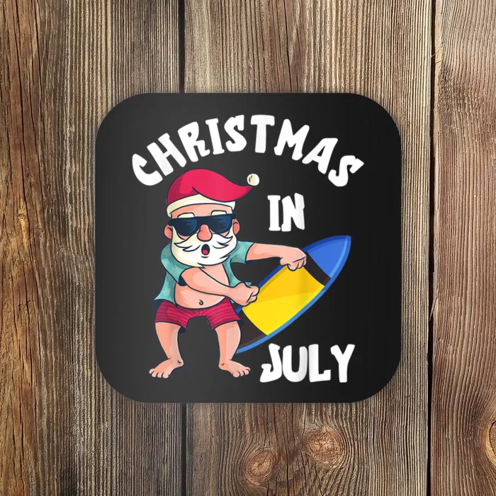 Christmas In July Santa Surfboard Summer Vacation Surfiing Coaster