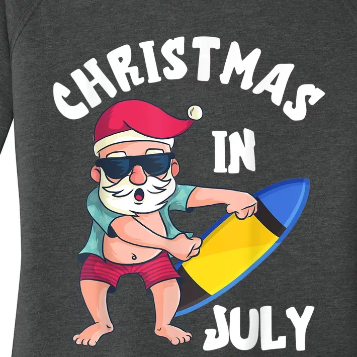 Christmas In July Santa Surfboard Summer Vacation Surfiing Women's Perfect Tri Tunic Long Sleeve Shirt