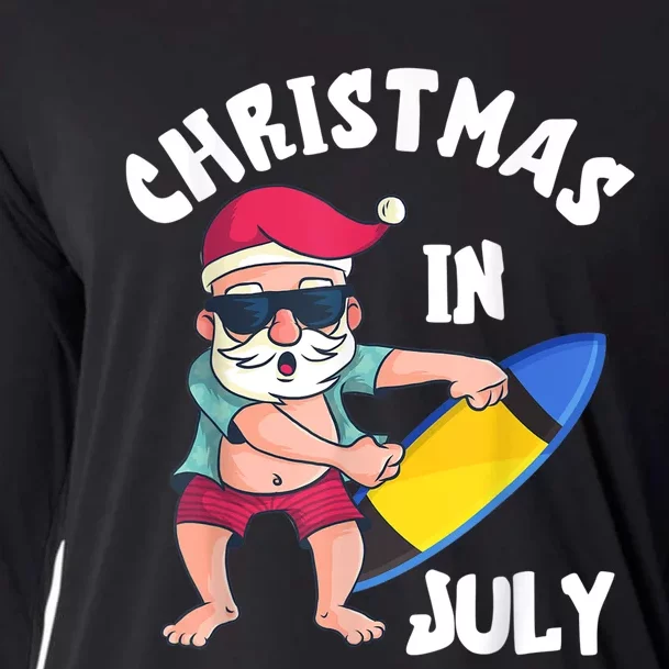 Christmas In July Santa Surfboard Summer Vacation Surfiing Cooling Performance Long Sleeve Crew