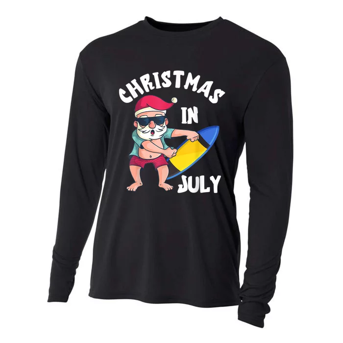 Christmas In July Santa Surfboard Summer Vacation Surfiing Cooling Performance Long Sleeve Crew