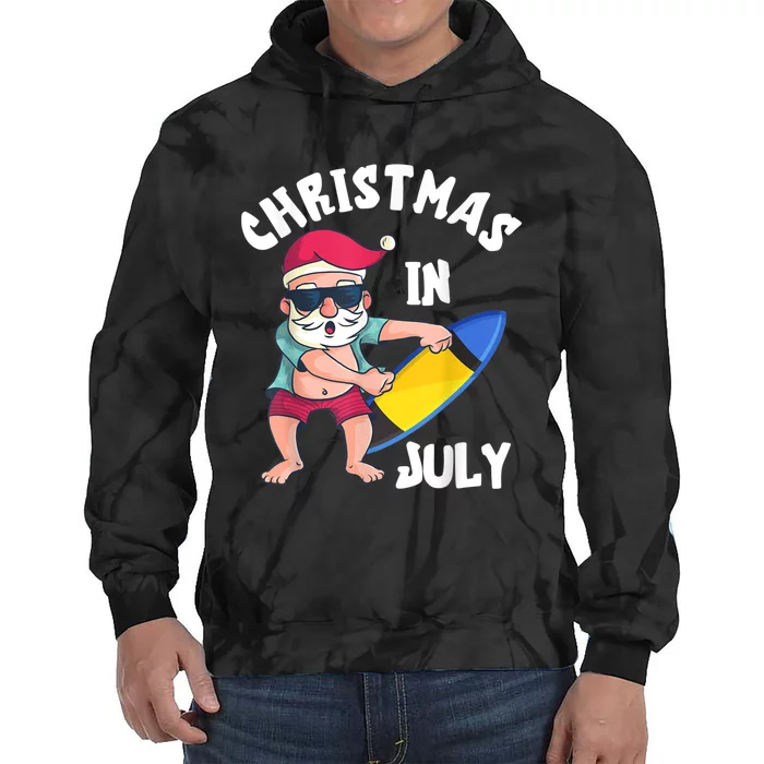 Christmas In July Santa Surfboard Summer Vacation Surfiing Tie Dye Hoodie