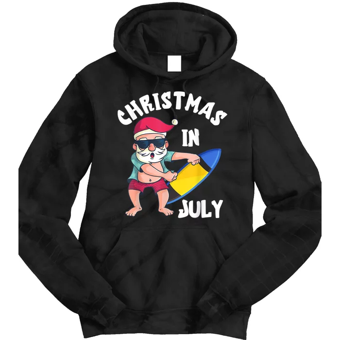 Christmas In July Santa Surfboard Summer Vacation Surfiing Tie Dye Hoodie