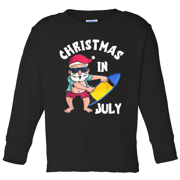 Christmas In July Santa Surfboard Summer Vacation Surfiing Toddler Long Sleeve Shirt