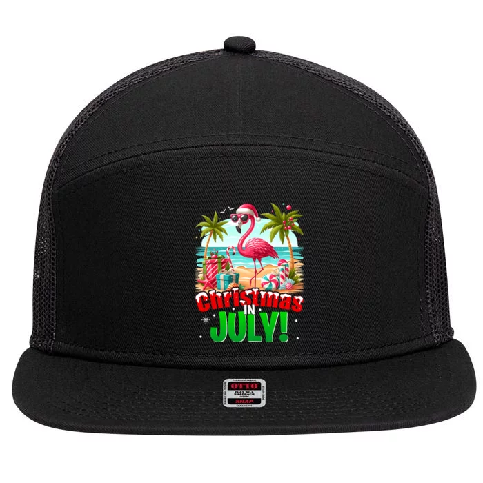 Christmas In July Flamingo Beach Summer Hawaii 7 Panel Mesh Trucker Snapback Hat