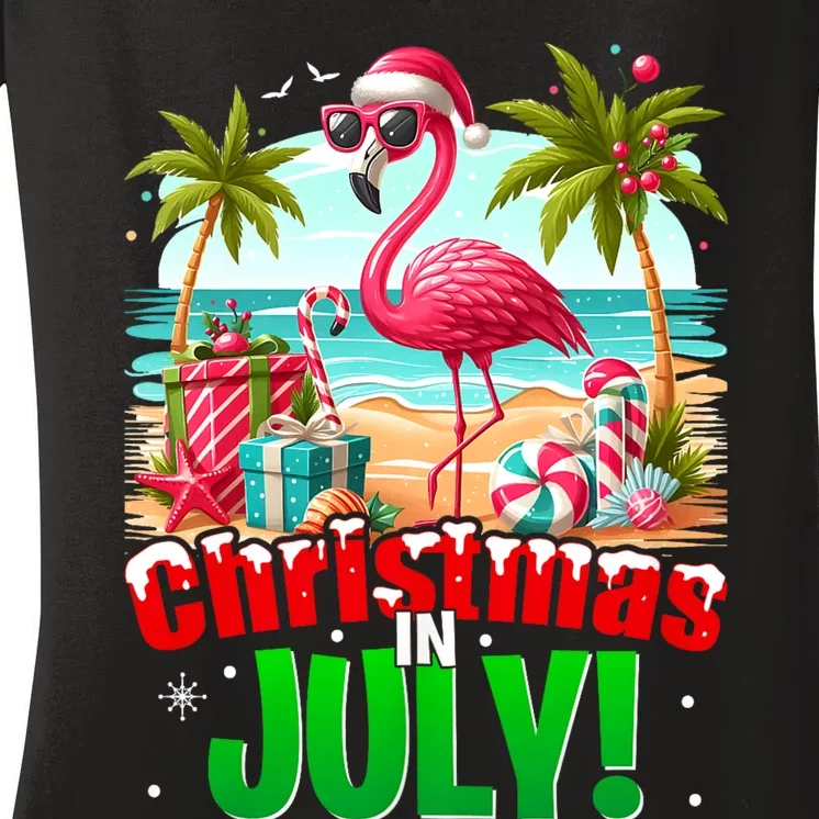 Christmas In July Flamingo Beach Summer Hawaii Women's V-Neck T-Shirt