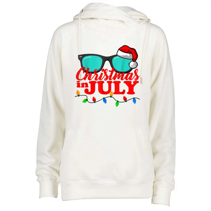 Christmas In July Santa Hat Sunglasses Summer Celebration Womens Funnel Neck Pullover Hood