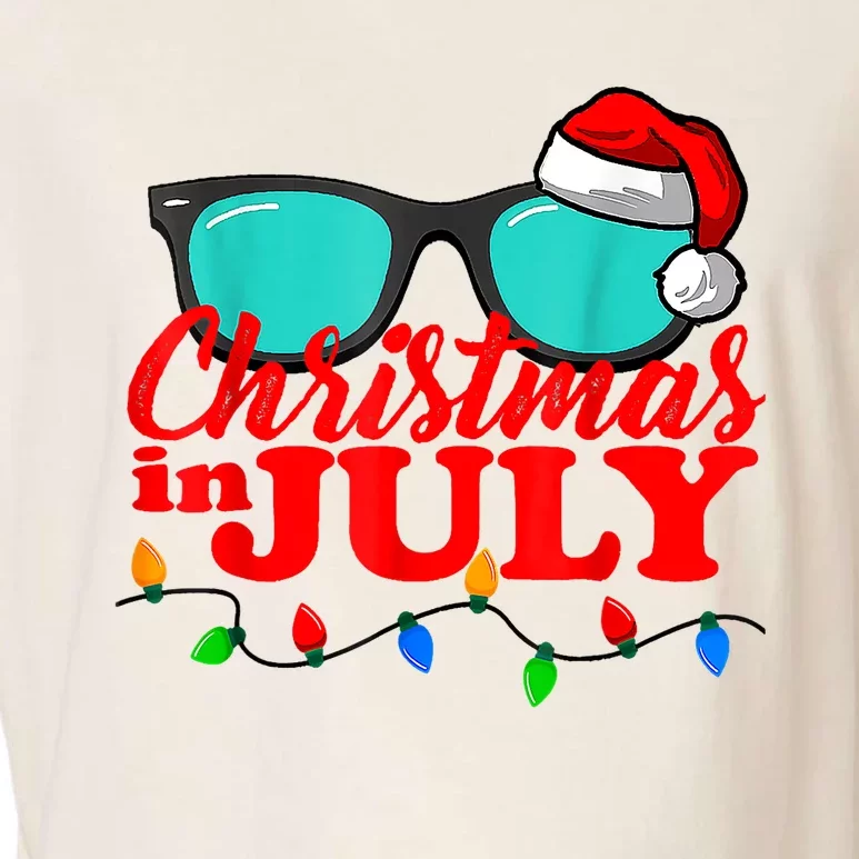 Christmas In July Santa Hat Sunglasses Summer Celebration Garment-Dyed Women's Muscle Tee