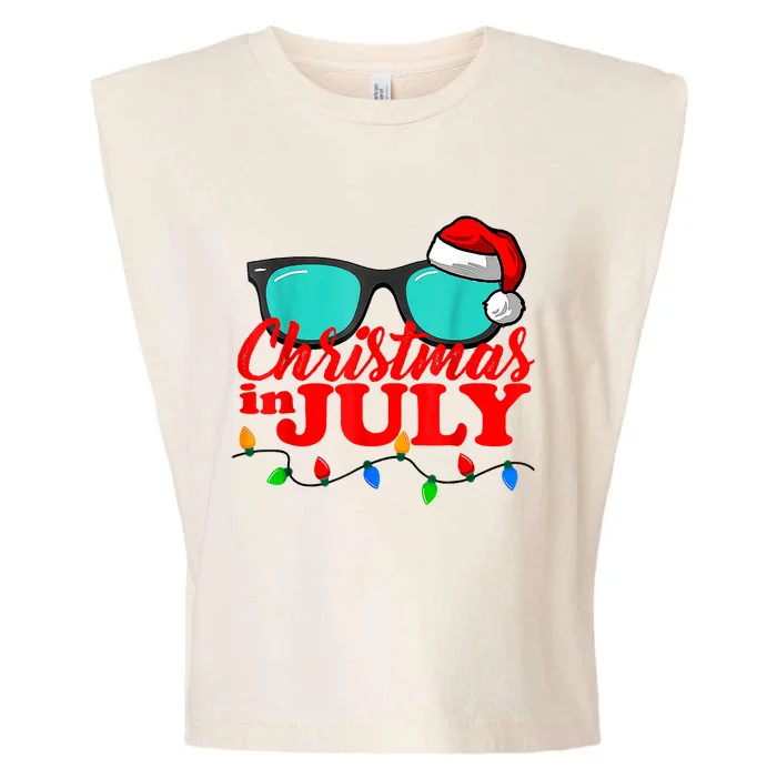 Christmas In July Santa Hat Sunglasses Summer Celebration Garment-Dyed Women's Muscle Tee