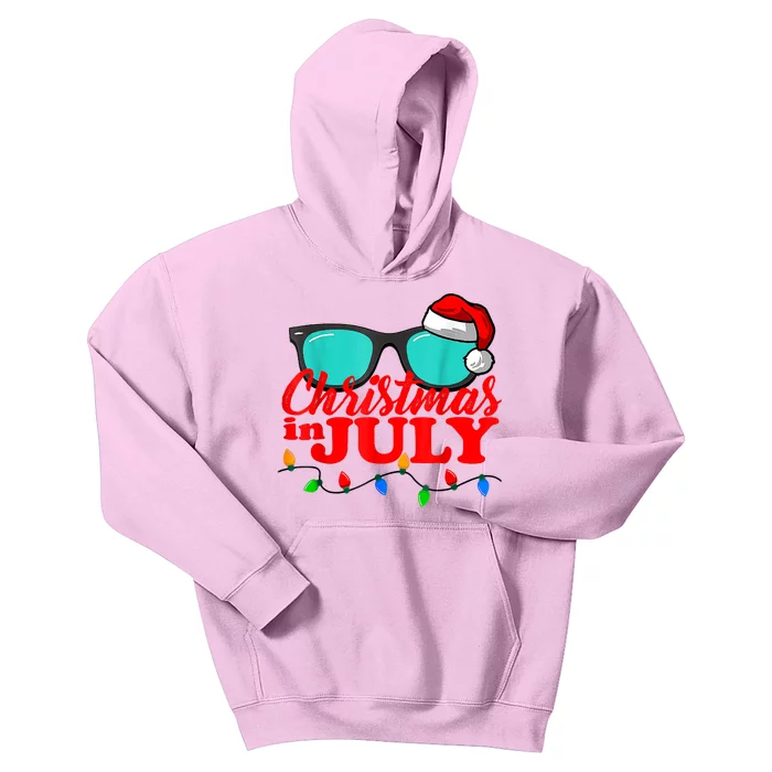 Christmas In July Santa Hat Sunglasses Summer Celebration Kids Hoodie