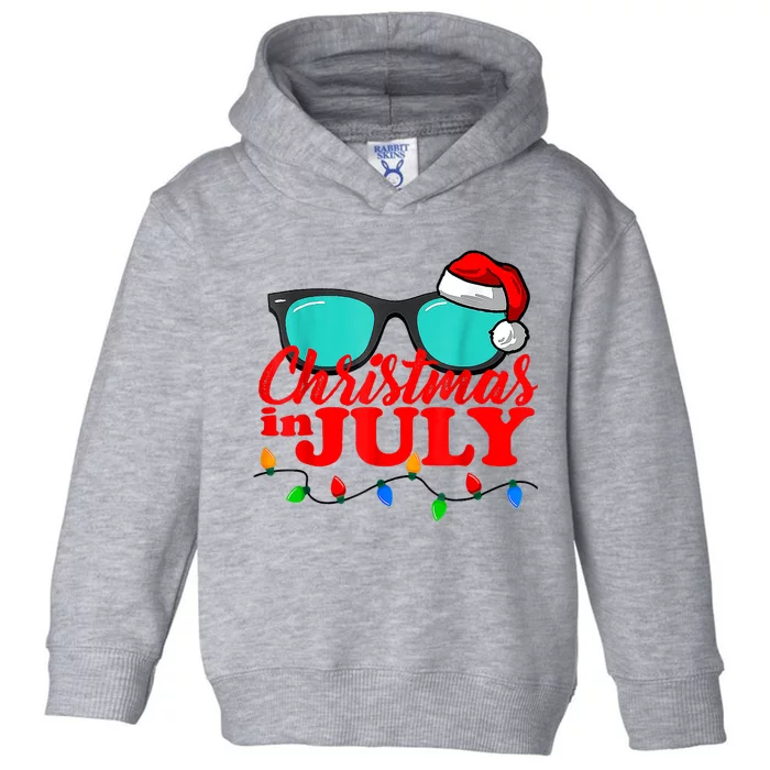 Christmas In July Santa Hat Sunglasses Summer Celebration Toddler Hoodie