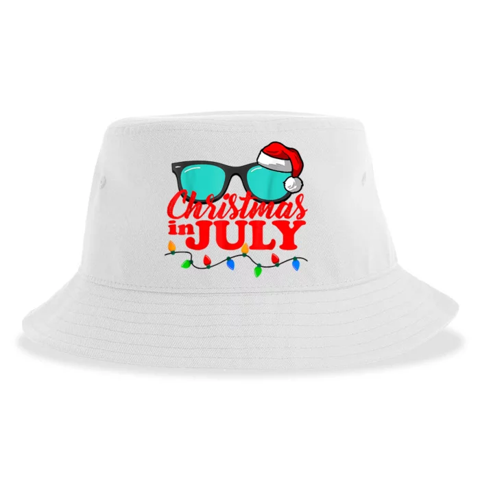 Christmas In July Santa Hat Sunglasses Summer Celebration Sustainable Bucket Hat