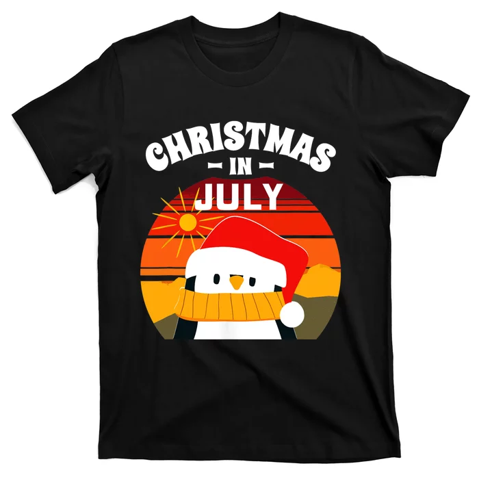 Christmas in July Summers Santa Penguin T-Shirt