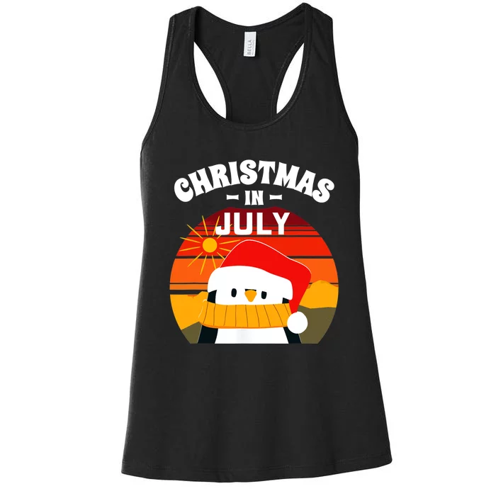 Christmas in July Summers Santa Penguin Women's Racerback Tank