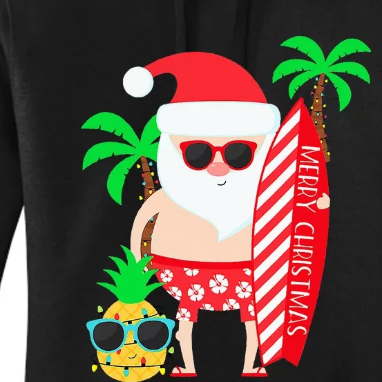 christmas in july party costume clothing santa surfing Women's Pullover Hoodie