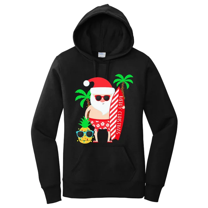 christmas in july party costume clothing santa surfing Women's Pullover Hoodie