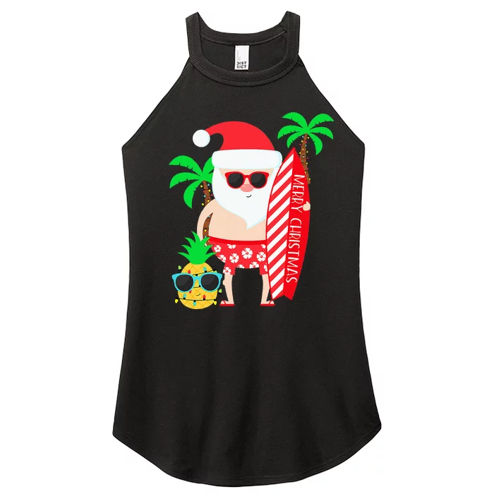 christmas in july party costume clothing santa surfing Women’s Perfect Tri Rocker Tank