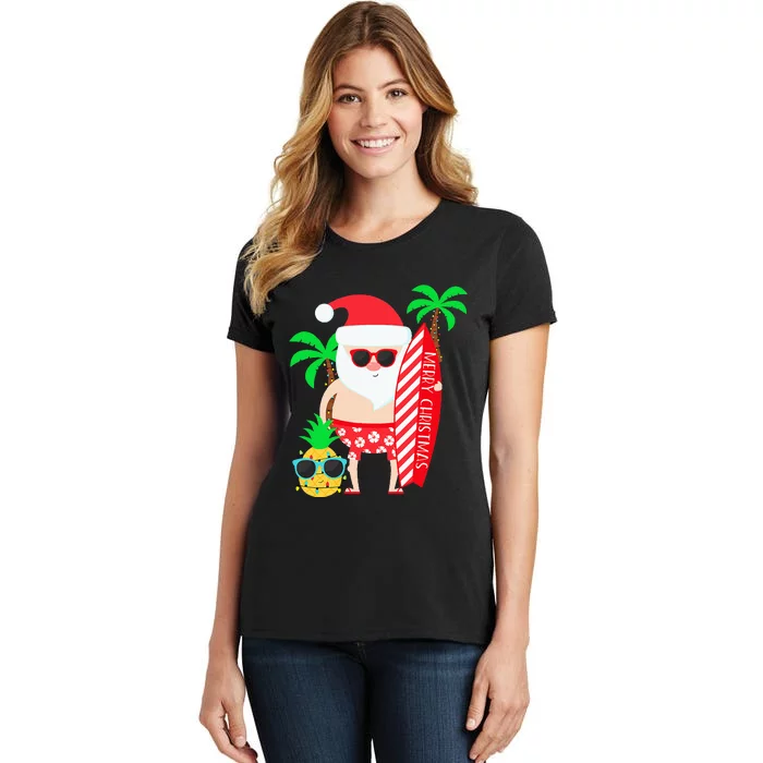 christmas in july party costume clothing santa surfing Women's T-Shirt