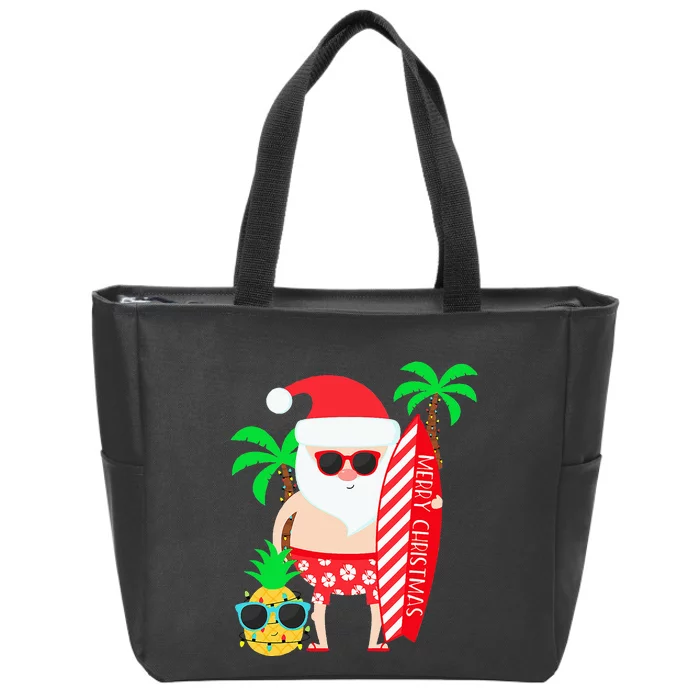 christmas in july party costume clothing santa surfing Zip Tote Bag