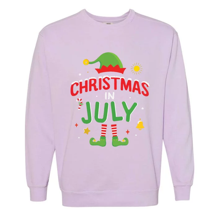 Christmas In July Funny Elf For Summer Xmas Garment-Dyed Sweatshirt