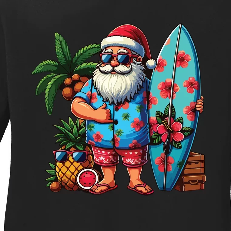 Christmas In July Santa Beach Summer Ladies Long Sleeve Shirt