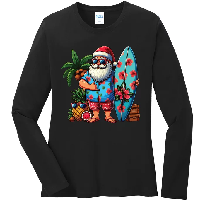 Christmas In July Santa Beach Summer Ladies Long Sleeve Shirt