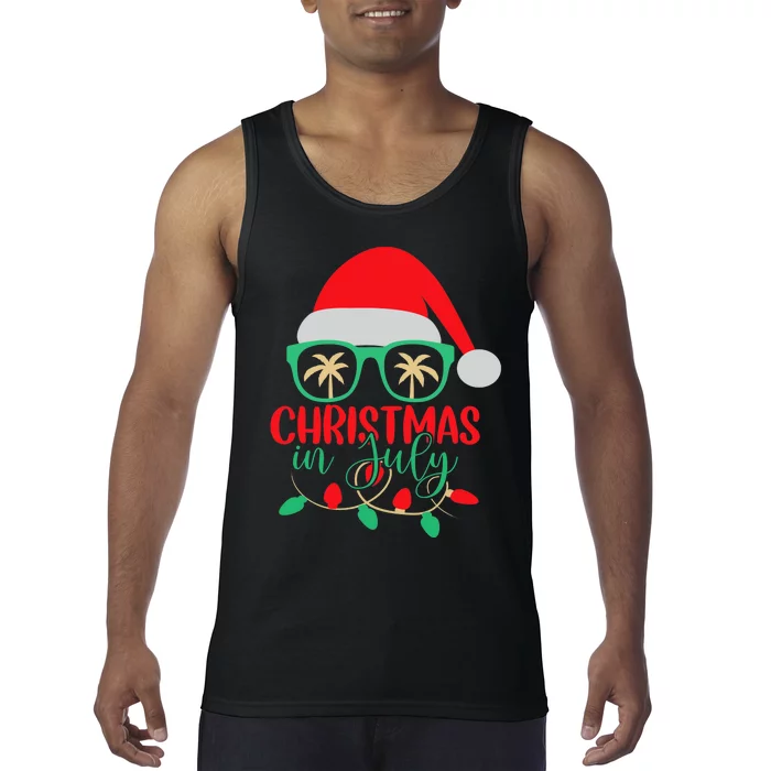 Christmas In July Santa Hat Sunglasses Summer Celebration Tank Top