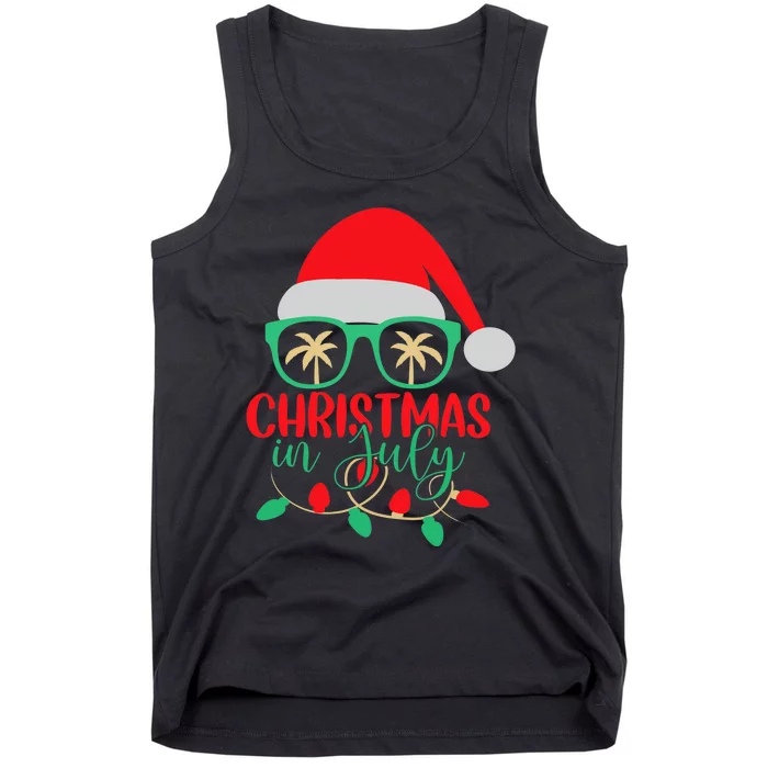 Christmas In July Santa Hat Sunglasses Summer Celebration Tank Top