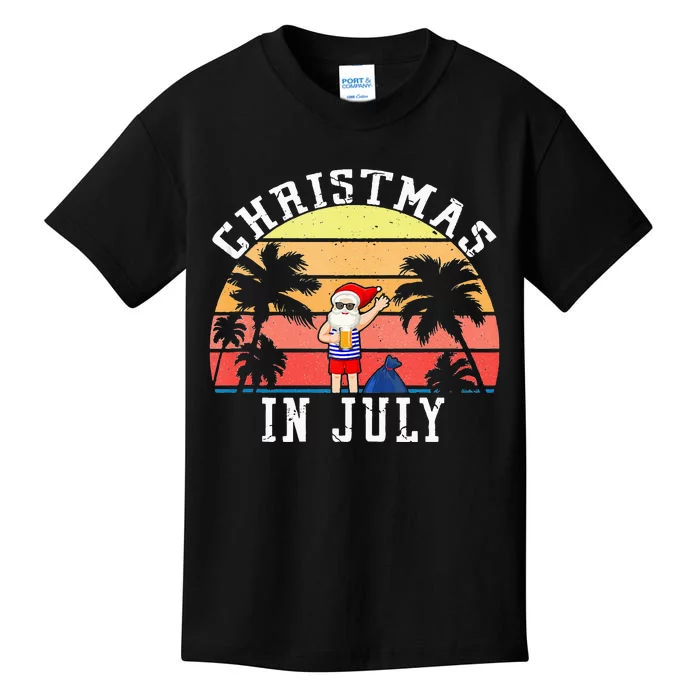 Christmas In July Funny Vintage Santa Summer Beach Vacation Kids T-Shirt