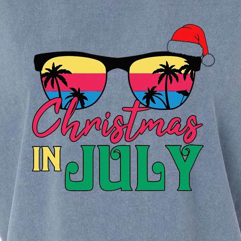 Christmas in July Santa Hat Sunglasses Summer Vacation Gift Garment-Dyed Women's Muscle Tee