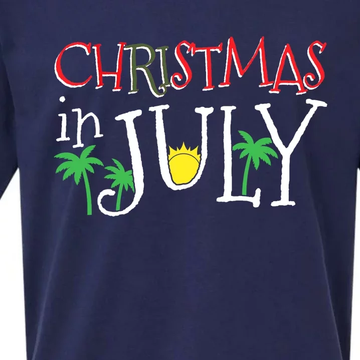 Christmas in July Merry Christmas Summer Funny Santa Sueded Cloud Jersey T-Shirt