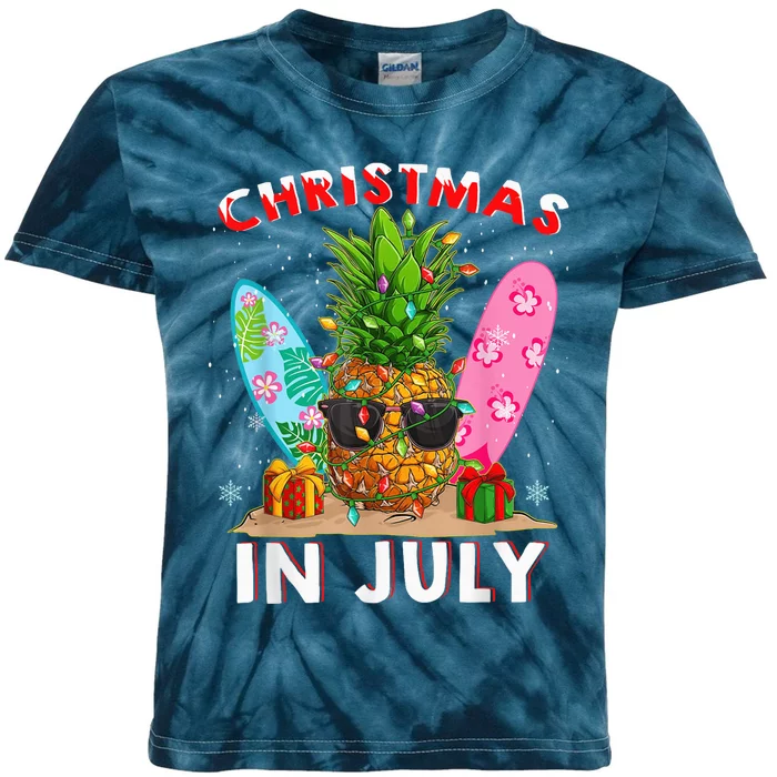 Christmas In July Pineapple Surf Santa Summer Tree Kids Tie-Dye T-Shirt