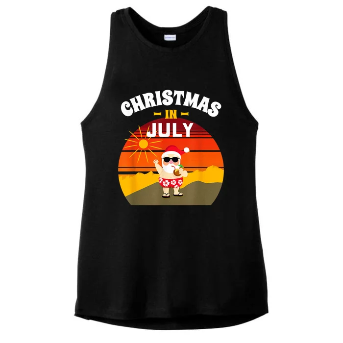 Christmas In July Shirts For Women Men Kids Santa Sunset Ladies Tri-Blend Wicking Tank