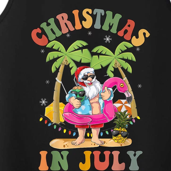 Christmas In July Shirt Funny Santa Summer Beach Vacation Performance Tank