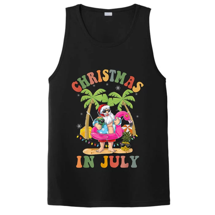 Christmas In July Shirt Funny Santa Summer Beach Vacation Performance Tank